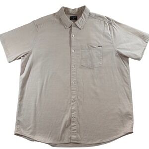 Hurley Mens Short Sleeve One and Only Button Down Shirt Tan Cotton Stretch XL